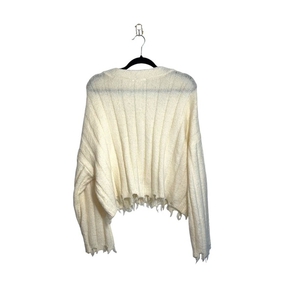 Double Zero Cream Thick Knit Ribbed Fray Hem Cardigan Sweater Medium Women’s - Picture 5 of 10